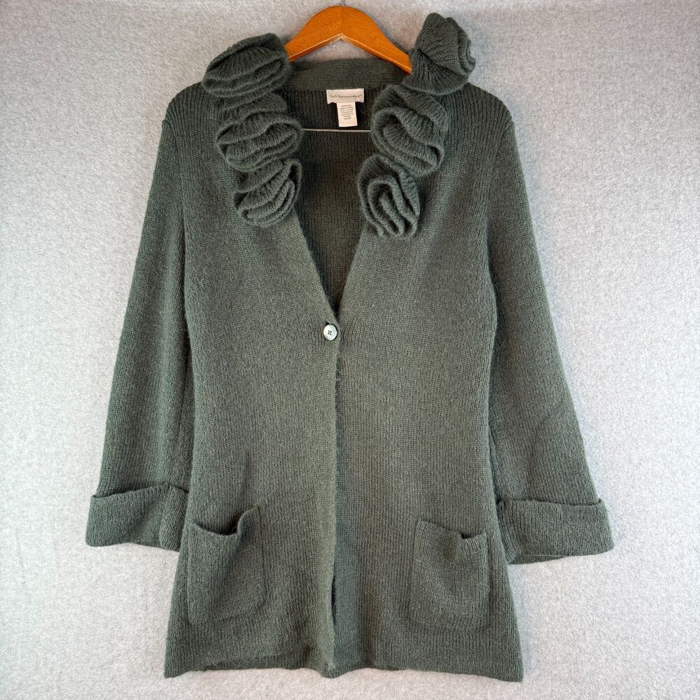 Soft Surroundings Forest Green Long Cardigan Wool/Alpaca Blend Size M Boho/Funky